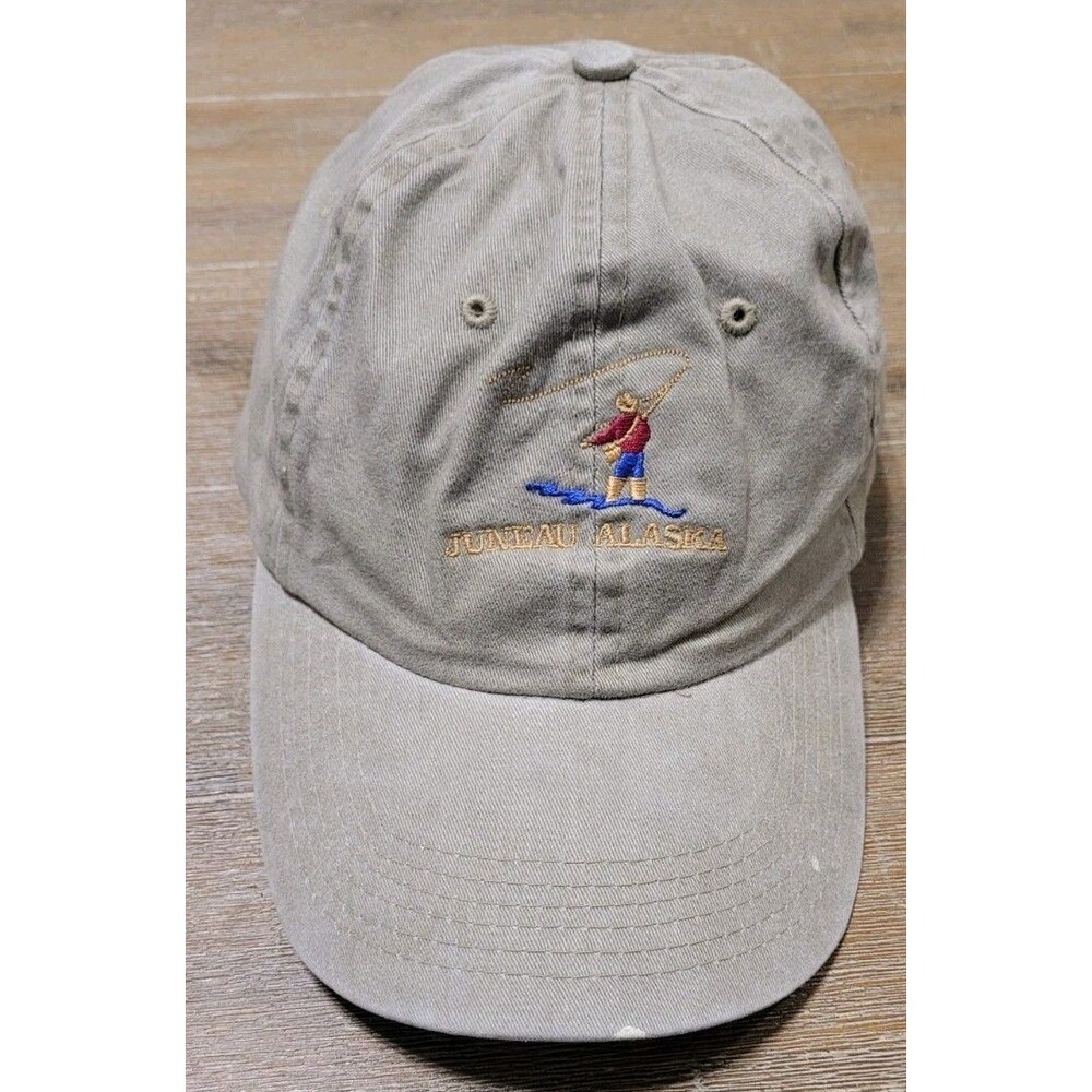 Alaska Juneau Fly Fishing Hat Cap Fish Hunt Hike Camp Outdoors Baseball Tan Adj